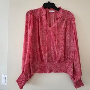 Maison Rose-Pink Floral Tie-Neck Blouse